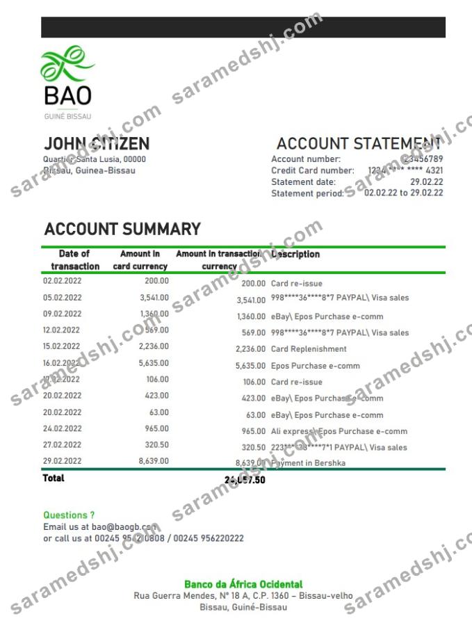 Guinea-Bissau Banco da Africa Ocidental bank statement xls